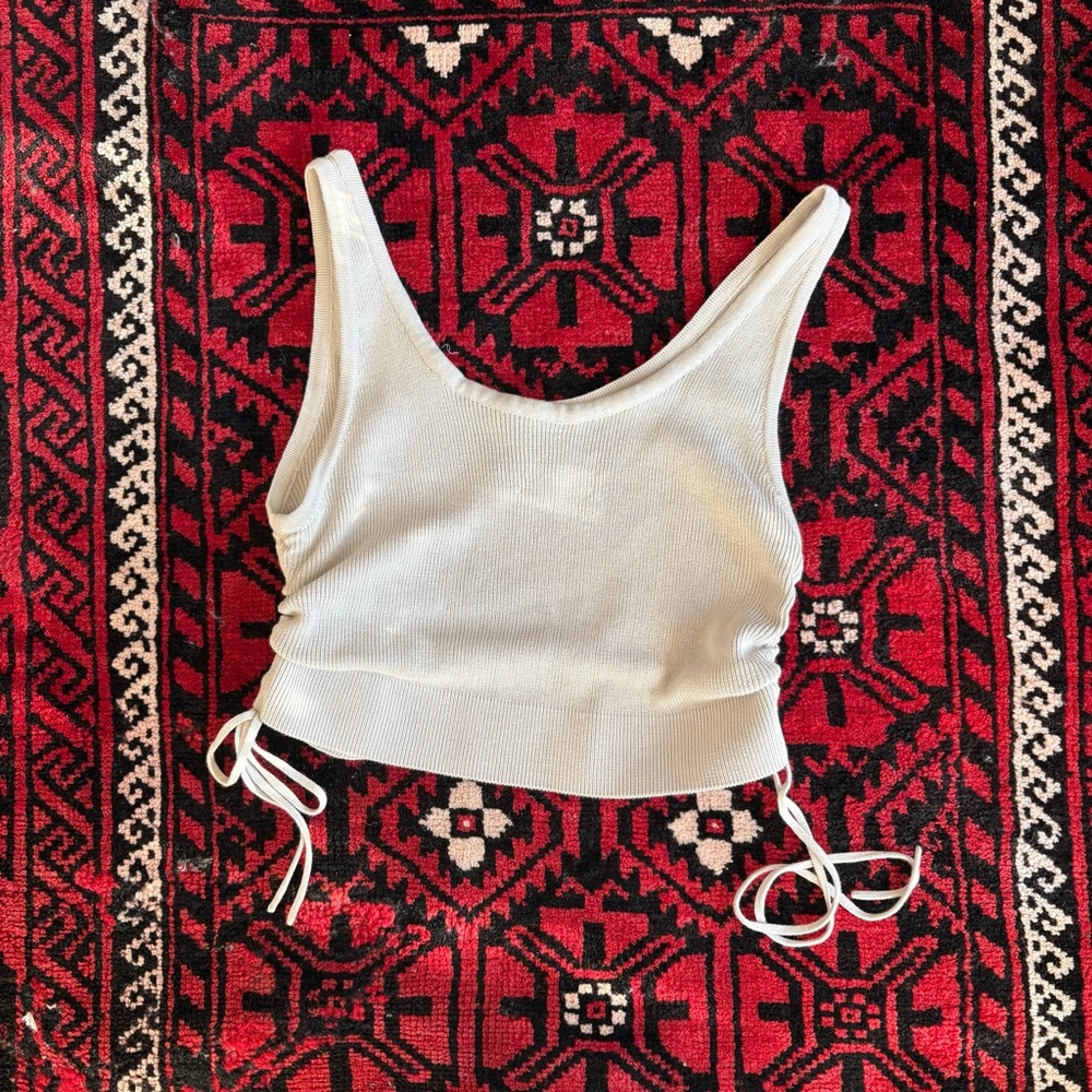 the knotty ones organic cotton crop top - drebul rib knit ruched silver grey M - Picture 3 of 6